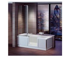 Badewanne mit Tür, Seniorenbadewanne 170x75x57,5cm mit Duschkabine,Wannenschürze und Ablauf/Sifon, Ausführung RECHTS