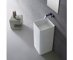 Lux-aqua Freistehendes Waschbecken Standwaschbecken Waschtisch Mineralguß weiß matt 44081, 400 x 400 x 820 mm
