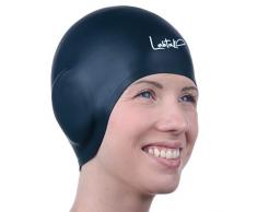 Badekappe Gehörschutz 3D - Badehaube - Badekappe Damen Herren Mädchen Jungen - Bademütze - Schwimmmütze Damen Wasserdicht - Schwimmhaube für Kurze und Lange Haare - Schwimmkappe - Swim Cap (Schwarz)