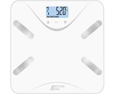 Active Era Digitale Körperfett Personenwaage: Elegantes, super schmales Gerät mit Körperfettanteil-, BMI-, Alters-, Gewichts- und Größenanzeige - Weiß