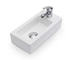 Vilstein Mini-Waschbecken Gäste WC, Hänge- oder Aufsatzwaschbecken, Keramik, klein, 36,5cm x 18cm x 9cm, Hahnloch Rechts