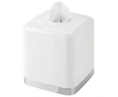 mDesign Taschentuchspender – praktische Taschentuchbox aus Kunststoff für das Badezimmer oder Büro – moderne Kosmetiktücherbox als edle Verkleidung von einfachen Tissue Boxen – weiß/silberfarben