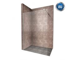 Duschabtrennung Duschwand Walk In Dusche 10mm STARK aus DURCHSICHTIGEM ESG Sicherheitsglas mit Edelstahl Wandprofilen #740 (130 x 200cm, Klares Glas)
