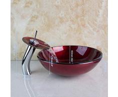 shuip Wasserhahn/Badausstattung Burgund Beliebte Glas Wasserhahn Bau Immobilien Badezimmer Schiff mit Abtropffläche Glas Waschbecken Set