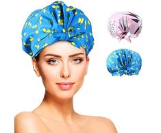Duschhaube Damen, Duschkappe, 2 Stück Wasserdichte Elastische Lange Haare Haarschutz Haarhaube für Salon, Spa, Reise, Hotel, Dusche,Badezimmer (2 Stück)