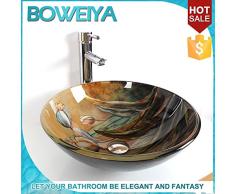 AllureFeng Rund Glaswaschbecken Kunst/Gegenwarts Bad gehärtetem Glas Waschbecken Satz (T12mm * F420mm * H145mm)