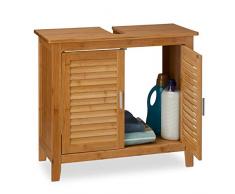 Relaxdays Waschbeckenunterschrank LAMELL aus Bambus H x B x T: ca. 60 x 67 x 30cm Unterschrank fürs Waschbecken oder den Waschtisch Waschtischunterschrank aus Holz mit 2 Türen in Lamellen-Optik, natur