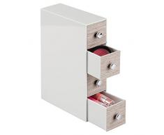 InterDesign RealWood Kosmetik Organizer | Schminkbox mit 4 Schubladen für Nagellack, Pinzetten, etc. | Badezimmerablage für den Waschtisch | Kunststoff/Holz grau