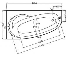 Unbekannt Raumsparbadewanne Acryl rechts, weiß, 150x100cm x43cm