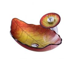 HomeLava Waschbecken Glas Blatt Design Stilvoll Gehärtetem Glas Aufsatzwaschbecken mit Wasserfall Wasserhahn für Bad und Gäste WC