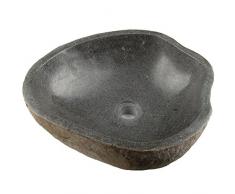 Divero Naturstein Hand-Waschbecken Aufsatzwaschbecken Vulkanstein Andesit Findling grau Ø ca. 33 – 45 cm, Gewicht: 16 bis 30 kg
