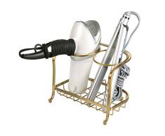 mDesign Fön- und Glätteisenhalter – ideal zur Aufbewahrung von Haarfön, Haarglätter, Haarbürsten etc. – Haarfönhalter und Aufbewahrungskorb aus Metall – messingfarben