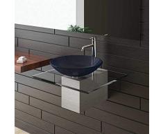 Alpenberger Blaue Glaswaschschale Ø 46 cm mit Klarglas Waschtischplatte 60 cm und Handtuchhalter