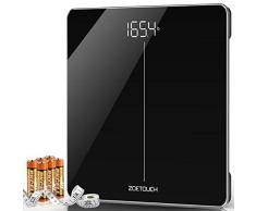 ZOETOUCH Digitale Personenwaage, Hochpräzise Personenwaage mit Step-On Technologie, Körpermaßband und 6 Batterien im Lieferumfang enthalten, 180 kg, Hintergrundbeleuchtung, Elegantes Schwarz