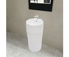 mewmewcat Keramik Waschbecken Säule Bad Standwaschbecken Stand Waschtischsäule Rund Weiß 400 x 415 x 860 mm