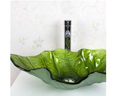 Homelava Modern Gehärtetes Glas Waschbecken Blatt Design mit Ablaufgarnitur, Montagering (Grün)
