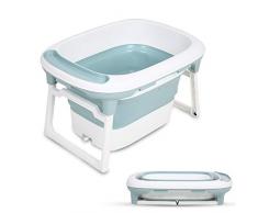 Babybadewanne,RuiDaXiang 2 in 1 faltbare Badewanne mit Sicherheitsbadesitz und Ablaufstöpsel, 0-10 Alter (Blau)