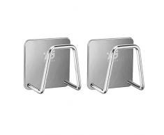 TWSTYFAL 2 Stück Schwammhalter Selbstklebend Küchenspüle Halter Kleiderhaken, mit 2 Stück Transparent Klebehaken Ohne Bohren Edelstahl Wasserdicht Mehrzweckhaken für Waschbecken