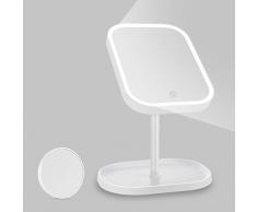 Kasimir Kosmetikspiegel mit Licht Schminkspiegel mit LED Beleuchtung Make Up led Spiegel mit einer Lupe Batterie und USB-Netzteil - Touch-Screen - Weiß