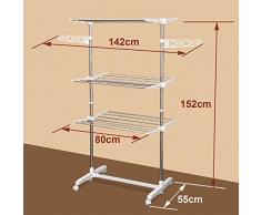 Homcom Mobiler Wäscheständer Wäschetrockner-Turm Seitenflügel auf 3 oder 4 Ebenen klappbar (142 x 55 x 152 cm)