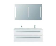Badmöbel-Set Libato - 120 cm breit - Weiß Hochglanz - Badezimmermöbel Doppel-Waschtisch mit Unterschrank Spiegel mit Beleuchtung Sieper Jokey