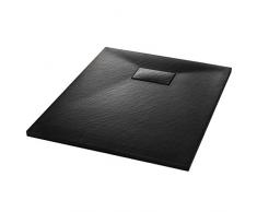 vidaXL Duschwanne Duschtasse Brausewanne Brausetasse Duschbecken Dusche Wanne Bad Badezimmer SMC Schwarz 90x70cm Niedrige Schwelle 9cm Ablauföffnung