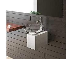 Alpenberger Aufsatzwaschbecken Klar Glaswaschschale Ø 42 cm mit Edelstahlkasten