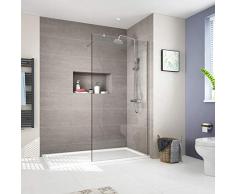 EMKE 90cm Walk in Duschwand Duschtrennwand 10mm ESG-Sicherheitsglas Dusche Duschabtrennung Nano-Beschichtung Duschtrennwand mit 70-120cm Stabilisator Höhe 200cm