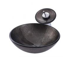 chicstyleme Modernes Dunkle Farbe Design Rundes Waschbecken Gehärtetes Glas Aufsatzwaschbecken mit Wasserfall-Hahn für Badezimmer