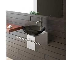 Alpenberger Aufsatzwaschbecken Schwarze Glaswaschschale Ø 46 cm mit Edelstahlkasten und Handtuchhalter