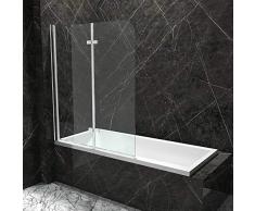 120x140 cm Badewannenfaltwand BWF04K 6mm ESG Sicherheitsglas in Klarglas | Zur Montage auf den Badewannenrand | Badewannenaufsatz ESG Doppeltüre Scharniere