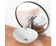 VBChome Waschbecken 40 x 33 klein Keramik Oval Waschtisch Handwaschbecken AUFSATZWASCHBECKEN WASCHSCHALE GÄSTE WC