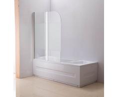 CLP NANO Duschabtrennung für die Badewanne | Faltbarer Badewannenaufsatz aus Sicherheisglas | 2 teilige Duschwand Klarglas/Milchglas - halbgefrostet, Anschlag: Links