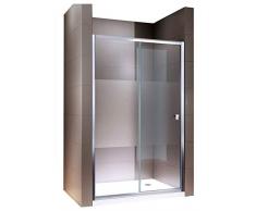 Duschabtrennung Schiebetür NANO Echtglas EX505 - Milchglas-Streifen - Breite wählbar, Breite:1000mm