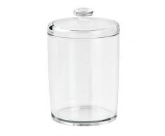 iDesign Wattepadspender, kleiner Wattestäbchen Spender aus Kunststoff, runde Wattepads Aufbewahrung mit Deckel, durchsichtig