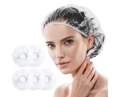 NATUCE Einweg Duschhaube, 100 Stk Einweg Duschhaube Wasserdicht aus Kunststoff, Einweg Duschhaube Haarhaube für Herren, Damen, Salon, Spa, Reise, Hotel (Transparent)