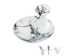 XJTNLB Waschtisch Handwaschbecken Glas Rund Armatur Bad Montagering Syphon Waschbecken Aufsatzwaschbecken-A
