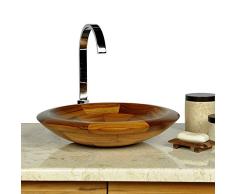 wohnfreuden Holz - Waschbecken rund 40 cm lasiert und poliert | Top Qualität | Einzeln geprüft und fotografiert | Aufsatzwaschbecken aus Teakholz für Ihr Badezimmer ✓ schnell