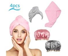 CHIFOOM 2stk Haarturban 2stk Duschhaube Set Turban Handtuch Trockenes Haar Kopfhandtuch mit Knopf Microfaser Haartrockentuch Schnelltrocknend Kopftuch für Alle Haartypen Damen Kind