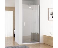 MIQU Nischentür Duschabtrennung Duschwand Dusche 180° Falttür Nano ESG 80 x 185 cm