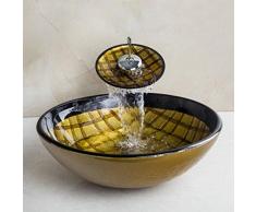 Jgophu New Wasserfall Chrom Waschtischarmatur + Handbemalte Waschbecken Toilette Gehärtetes Glas Waschbecken Bad Kombinieren Messing Wasserhahn Mischbatterie