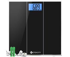 Etekcity Ultraschlanke Digitale Waage Waagen Personenwaage aus Sicherheitsglas, Personenwaagen mit Step-On Technologie, 4 Hochpräzise Sensoren, 5kg-180kg, Slim Design, Inkl.Maßband, Schwarz Elegant
