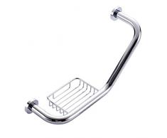 PPOSH Handlauf aus Messing Handlaufstange poliert verchromt Wand-Behinderten-WC-Handlauf Badezimmer mit Seifenkorb