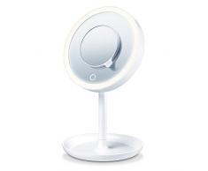 Beurer BS 45 Beleuchteter Kosmetikspiegel mit LED Licht, Touch Sensor Knopf, magnetischer extra Spiegel mit 5-facher Vergrößerung, Dimmfunktion