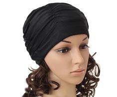 Fletion Unisex Damen Herren BadekappeBademütze,Badehaube Plissee Schwimmkappe für Lange Haare Heiße Quellen,Schwarz,