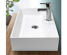 ECD Germany Waschbecken Waschtisch - 605x365x130 mm - aus Keramik - Eckig - Weiß - Aufsatzbecken Aufsatzwaschbecken Waschschale Handwaschbecken Aufsatzwaschtisch Spülbecken Wasserfall Waschschlüssel