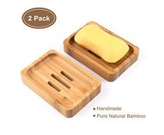 Gurkkst 2 Stück Natürliche hölzerne Bambus Seifenschale Holz Dusche Handgefertigte Seifenkiste Seifen Box Für Seife Scrubber Schwämme Waschbeckenablage