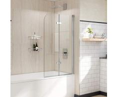 WELMAX Badewannen Duschwand 100 x 140 cm Duschabtrennung Badewannenaufsatz Faltwand Duschtrennwand 6mm Nano ESG Sicherheitsglas
