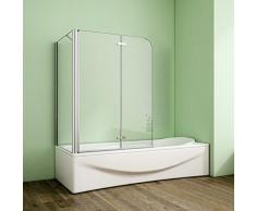 Duschabtrennung Badewannenaufsatz 70x90x140cm Eck Duschwand Badewanne 2-tlg.Faltwand Badewannenfaltwand mit Seitewand 6mm NANO Sicherheitsglas