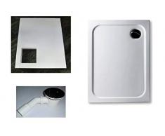 KOMPLETT-PAKET: Duschwanne 90 x 75 cm superflach 2,5 cm weiß Dusche mit GERADER UNTERSEITE Acryl + Styroporträger/Wannenträger + Ablaufgarnitur chrom DN 90